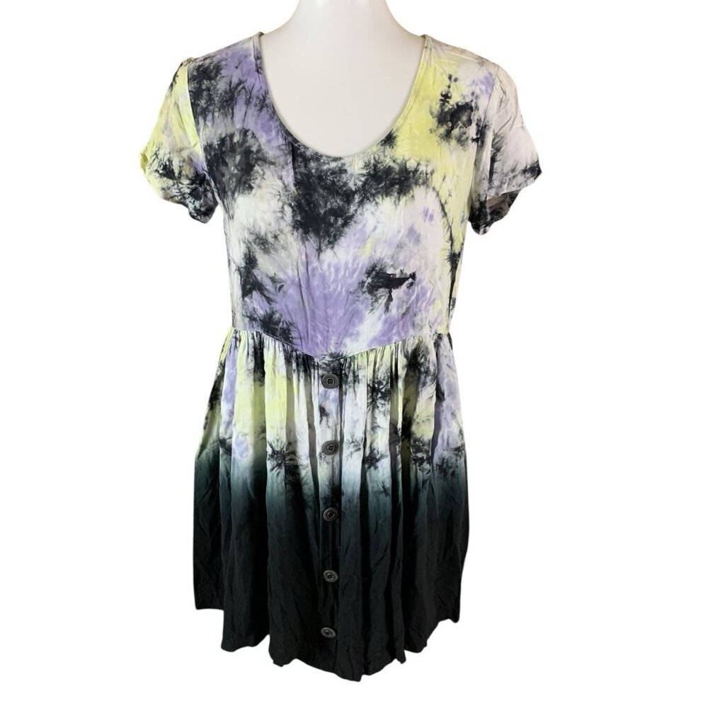 Evil Twin Tie‎ Dye Button Front Mini Dress XS Grunge Boho Festival Style